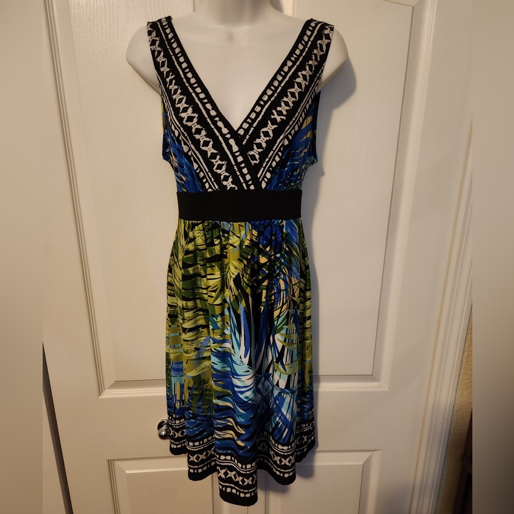 Ladies 10P V neck tie back midi dress